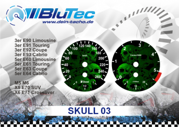 Tachoscheiben Modellreihe BMW E60-E64, E70-E71, E90-E93 6 Zylinder - SKULL EDITION